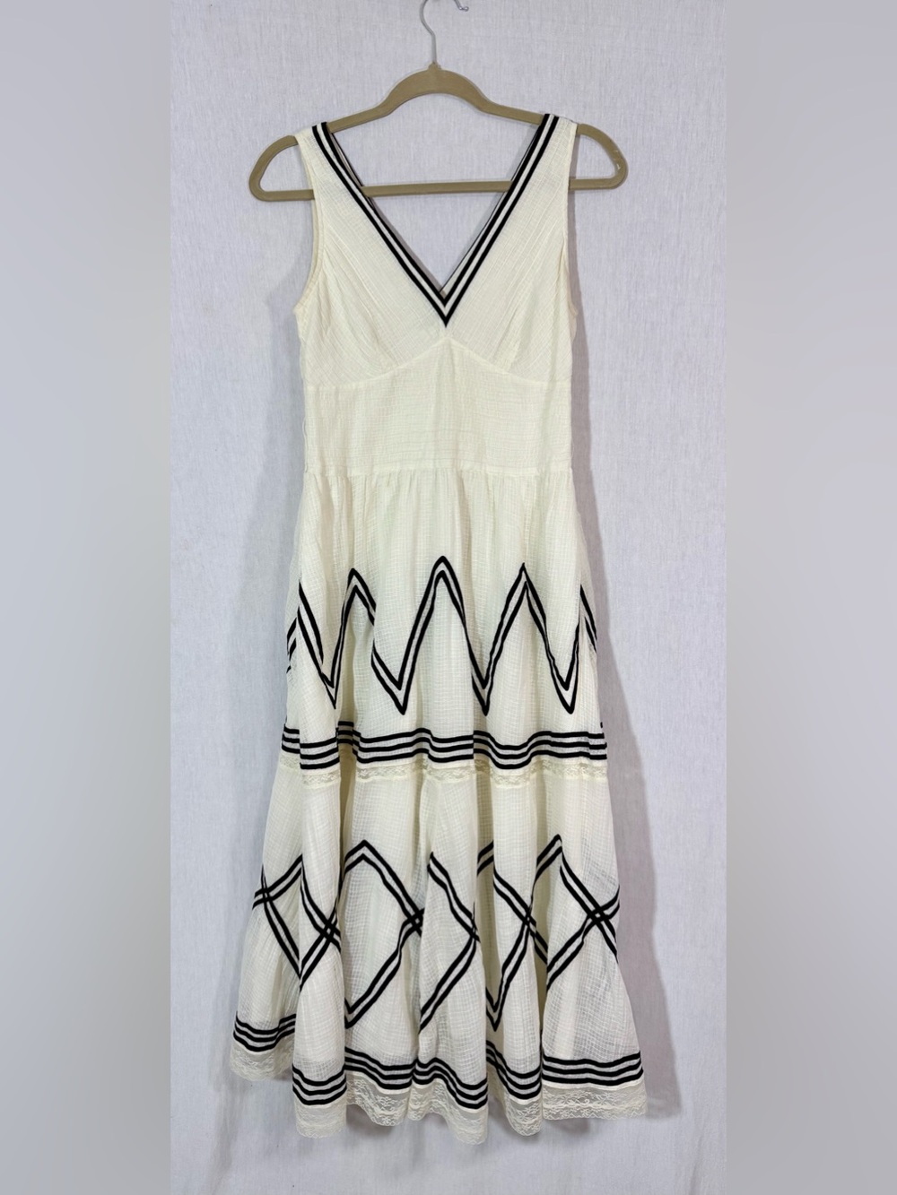Lil Anthropologie dress size 4 Cream cotton sundress with Black ribbon trim